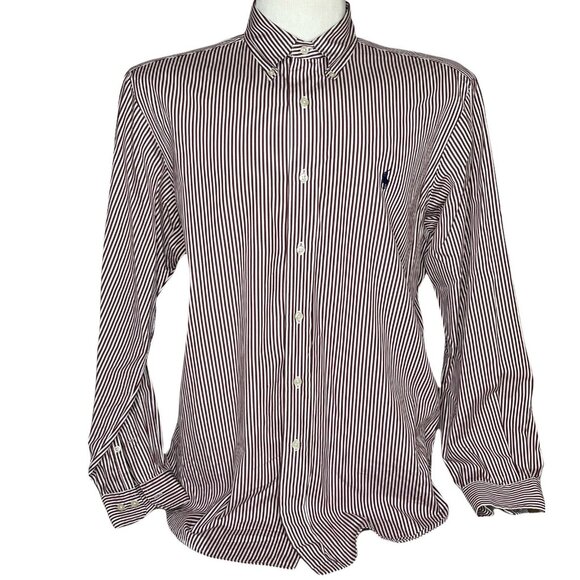 Ralph Lauren Button Front Shirt Mens Size 16 1/2 34/35 Red White Stripes Collar - Picture 1 of 7